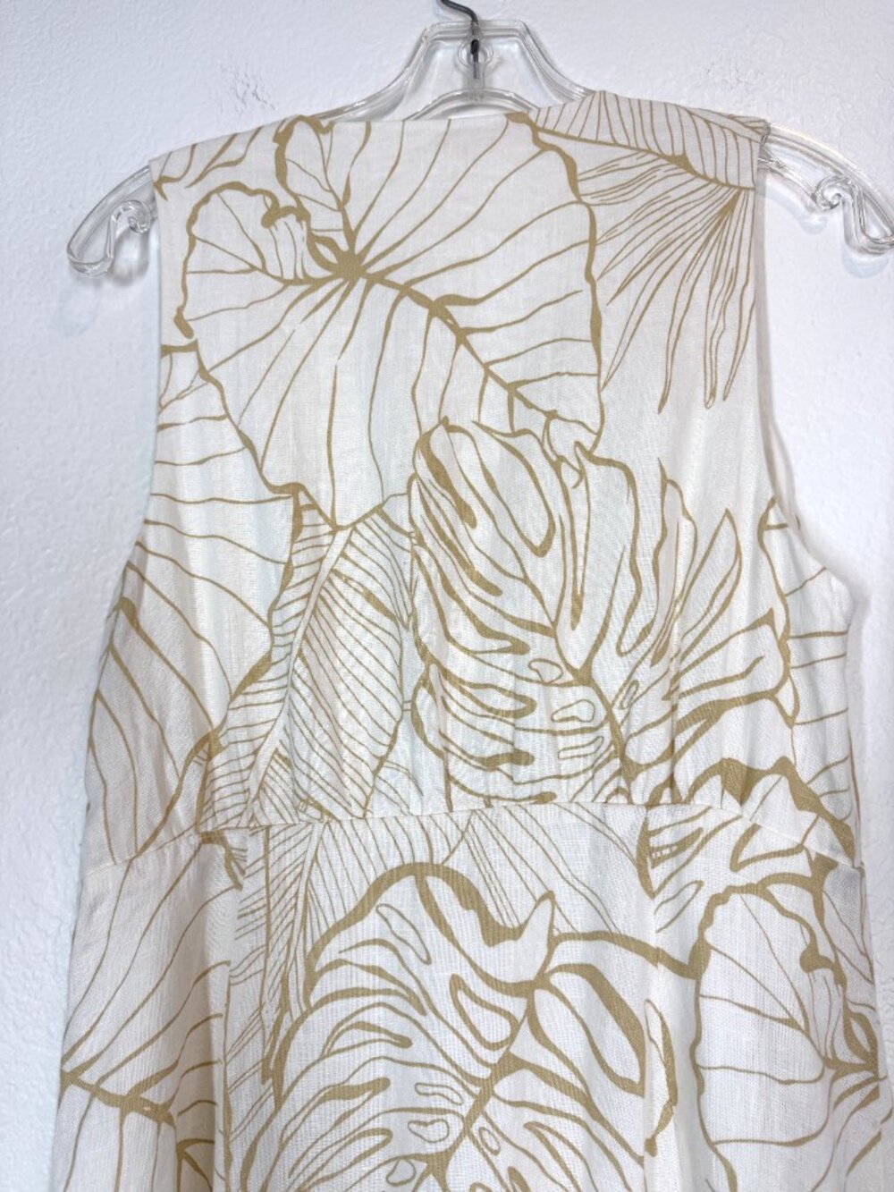 Magaschoni Linen Tropical Leaf Midi Dress Size 6 Ivory Beige Resort Coastal - Picture 6 of 10